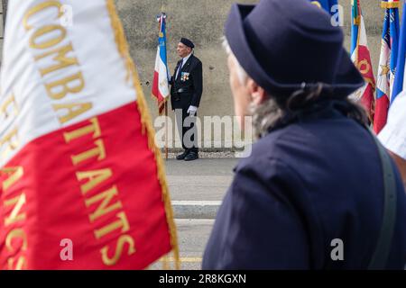 France, Lyon, 2023-06-21. Cérémonie commémorative du 80th anniversaire de l'arrestation de Jean Moulin à Caluire (Rhône). Banque D'Images