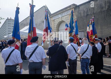 France, Lyon, 2023-06-21. Cérémonie commémorative du 80th anniversaire de l'arrestation de Jean Moulin à Caluire (Rhône). Banque D'Images