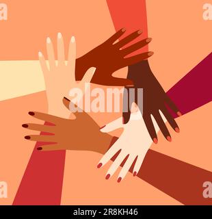 Les femmes de différentes ethnies faisant un cercle avec leurs mains. Concept d'amitié et de soutien féminin. Illustration vectorielle de style plat Illustration de Vecteur