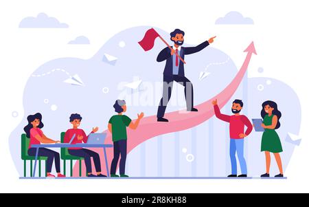 Chef d'entreprise avec drapeau montrant la voie du succès Illustration de Vecteur