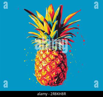 Jeu d'illustrations vectorielles ananas. Fruits exotiques tropicaux. Dessiné à la main. Pop Art Illustration de Vecteur