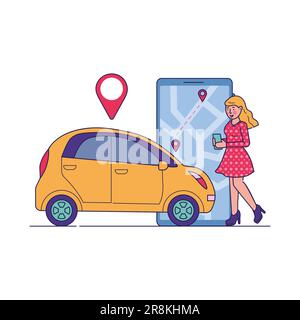 Chauffeur féminin utilisant le service de partage de voiture Illustration de Vecteur