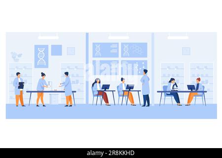 Ingénieurs en génétique scientifiques travaillant en laboratoire médical Illustration de Vecteur