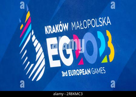 Cracovie, Pologne. 21st juin 2023. Logo des Jeux européens de 3rd à Cracovie, Pologne sur 21 juin 2023. (Credit image: © Beata Zawrzel/ZUMA Press Wire) USAGE ÉDITORIAL SEULEMENT! Non destiné À un usage commercial ! Banque D'Images