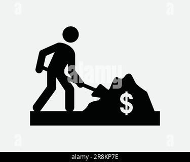 Homme Digging for Money icône Shovel Dig Mining coin Business Finance investissement Noir blanc symbole Illustration Illustration graphique Clipart EPS Vector Illustration de Vecteur