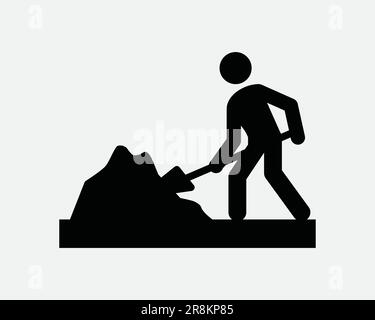 Icône homme en pelletage. Travaux de construction de pelles travaux de creusage chantier de construction. Signe blanc noir symbole Illustration graphique Clipart EPS Vector Illustration de Vecteur