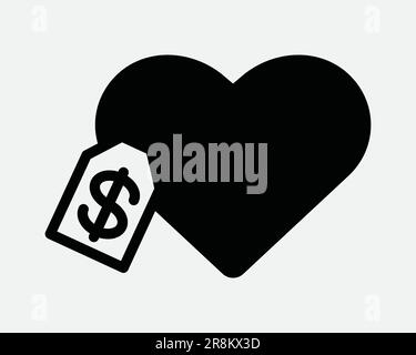 Icône Prix de l'amour. Coût argent étiquette coeur Saint Valentin cadeau Vente cher valeur. Signe blanc noir symbole Illustration graphique Clipart EPS Vector Illustration de Vecteur