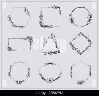 Cadres avec branches et fleurs Illustration de Vecteur
