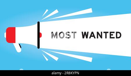 Icône en forme de mégaphone de couleur avec le mot le plus recherché dans une bannière blanche sur fond bleu Illustration de Vecteur