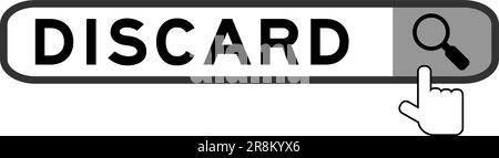 Recherchez la bannière dans le mot jeter avec la main sur l'icône de loupe sur fond blanc Illustration de Vecteur