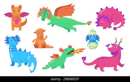 Ensemble de dragons à motif de conte de fées Illustration de Vecteur