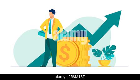 Entrepreneur ou investisseur réussi présentant la pile d'argent Illustration de Vecteur
