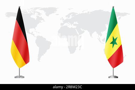 Drapeaux de l'Allemagne et du Sénégal pour une réunion officielle sur fond de carte du monde. Illustration de Vecteur