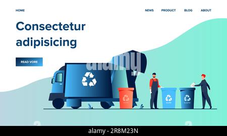 Illustration du vecteur plat de nettoyage de la poubelle du collecteur d'ordures Illustration de Vecteur