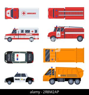 Plusieurs ensembles d'icônes plates de véhicules d'urgence Illustration de Vecteur