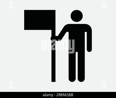 Icône citoyen. Homme tenant un drapeau de réussite conquérir la propriété victoire succès. Signe blanc noir symbole Illustration graphique Clipart EPS Vector Illustration de Vecteur