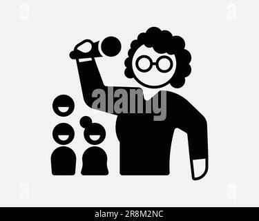 Icône humoriste de stand-up féminine. Rire divertissement spectacle Performer Noir blanc signe symbole Illustration graphique Clipart EPS Vector Illustration de Vecteur