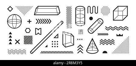 Ensemble de lignes de divers éléments géométriques de Memphis Illustration de Vecteur