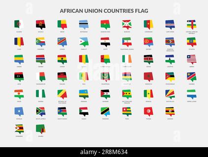 Les pays de l'Union africaine drapeau chat icônes ensemble Illustration de Vecteur