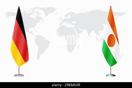 Drapeau de l'Allemagne et du Niger pour une réunion officielle sur fond de carte du monde. Illustration de Vecteur