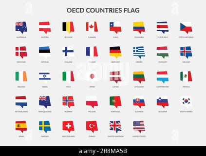 OCDE - Organisation de coopération et de développement économiques les pays drapeau de la collection d'icônes de chat Illustration de Vecteur