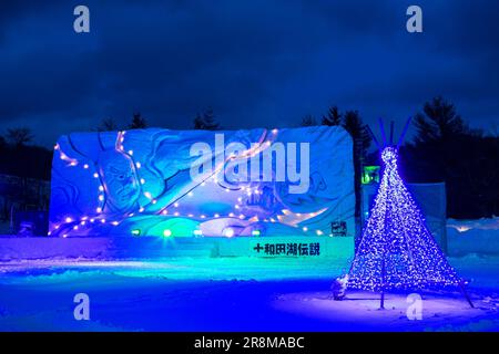 Vue nocturne sur le lac Towada en hiver Banque D'Images