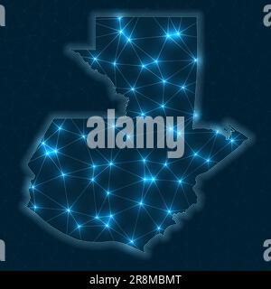 Carte du réseau du Guatemala. Carte géométrique abstraite du pays. Connexions numériques et conception des télécommunications. Réseau Internet lumineux. Authentique ve Illustration de Vecteur