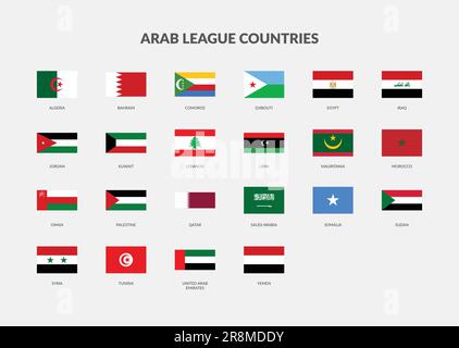 Ensemble d'icônes de drapeau rectangle des pays de la Ligue arabe. Illustration de Vecteur