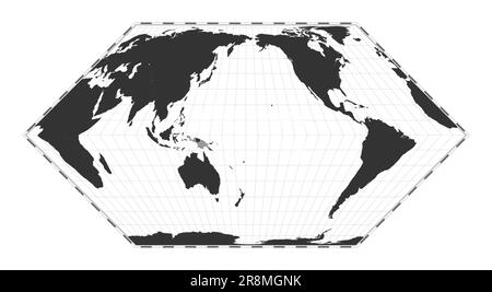 Carte du monde vectoriel. Projection Eckert II. Carte géographique du monde Uni avec lignes de latitude et de longitude. Centré sur 180deg longitude. Vecteur illustrat Illustration de Vecteur