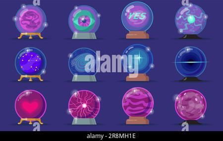 Ensemble d'icônes plates de boules magiques diverses Illustration de Vecteur