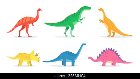Jouets dinosaures pour ensemble d'icônes plates pour bébé Illustration de Vecteur