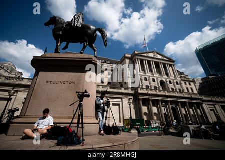 Une vision de la Banque d'Angleterre qui est sur le point d'augmenter les taux d'intérêt pour la 13th fois de suite après que les chiffres décevants de l'inflation ont montré que les hausses de prix n'ont pas diminué. Date de la photo: Jeudi 22 juin 2023. Banque D'Images