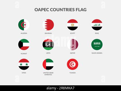 Collection d'icônes de drapeaux des pays de l'OAPEC (Organisation des pays arabes exportateurs de pétrole) Illustration de Vecteur