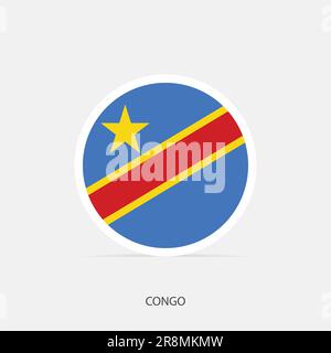 Drapeau rond de la République démocratique du Congo avec ombre. Illustration de Vecteur