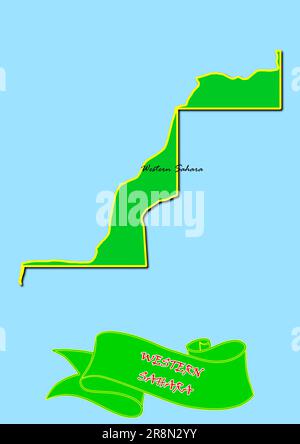 Carte du Sahara occidental avec sous-régions en vert nom de pays en rouge Banque D'Images