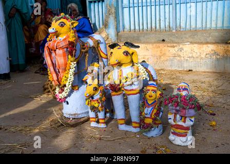 Puravi Eduppu festival, assiéger les dieux de la pluie pour leur miséricorde près de Pudukkottai, Tamil Nadu, Inde du Sud, Inde, Asie Banque D'Images