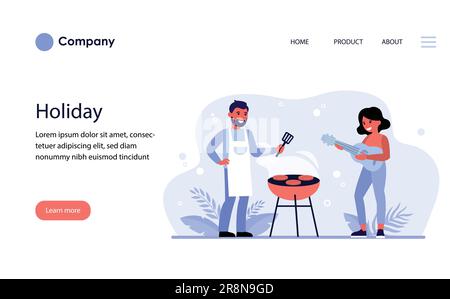 Couple ayant une fête barbecue à l'extérieur [converti] Illustration de Vecteur