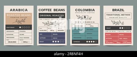 Étiquette du café. Banderole d'emballage avec timbre arabica minimaliste, cadre de marquage simple avec qualité de café autocollant conception de disposition. Ensemble vectoriel de bannière co Illustration de Vecteur