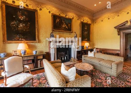 Angleterre, Kent, Maidstone, château de Leeds, salle de dessin jaune Banque D'Images