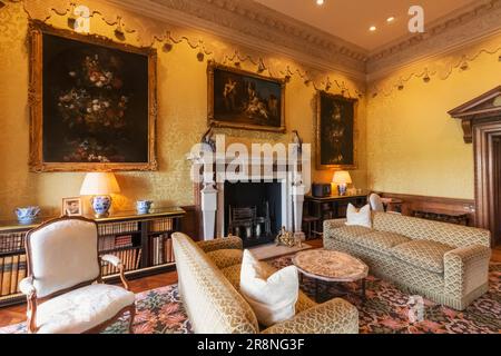 Angleterre, Kent, Maidstone, château de Leeds, salle de dessin jaune Banque D'Images