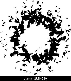 Entourez les débris et les éclats. Morceaux noirs brisés, taches, taches et particules. Élément texturé abstrait explosion et explosion. Illustration du cadre vectoriel Illustration de Vecteur