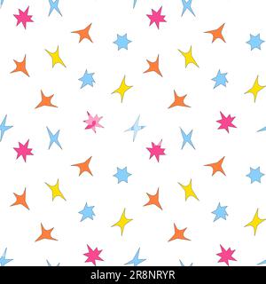 motif sans couture avec formes acides d'étoiles, étoiles spatiales, rayons de soleil, reflets et évasements de style plat. y2k éléments de grunge rétro-déformés Illustration de Vecteur