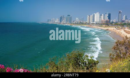 Tel Aviv, Israël; 22 juin 2023 - la plage de tel Aviv s'étend sur des kilomètres le long de toute la bordure ouest de la ville. Banque D'Images
