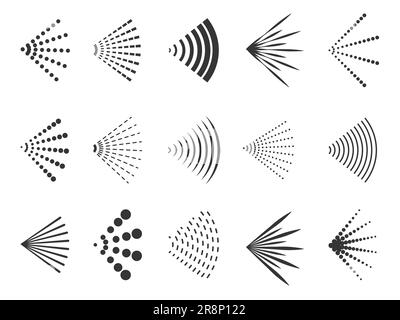 Icônes de pulvérisation. Aérosol d'eau et projections d'air, icônes de pulvérisation de liquide et de gaz, douche sèche et déodorant pour les cheveux. Ensemble vectoriel isolé d'icône d'air aérosol, spatte Illustration de Vecteur