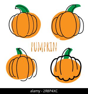 ensemble de citrouilles mignonnes dessinées à la main, en forme de caniche. couleur de distribution de décalage. Élément graphique linéaire pour l'automne décoratif halloween invitation, harv Illustration de Vecteur