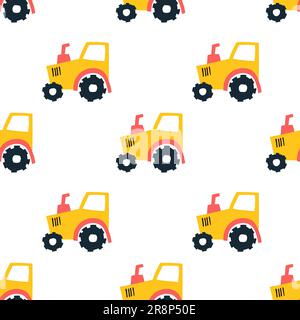 Motif sans couture avec corps jaune tracteur et tuyau rouge. Style scandinave coloré. Illustration vectorielle Illustration de Vecteur