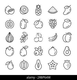 Fruit Line Icon cuisine tropicale isolée. Illustration vectorielle linéaire saine de la cerise sur le raisin de pomme et du vecteur. Illustration de Vecteur