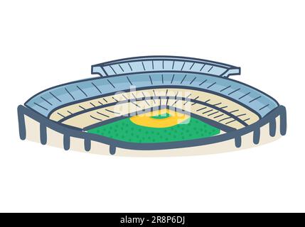 Stade dessiné à la main avec de l'herbe verte. Stade de football des joueurs de base-ball dans le style doodle. Illustration vectorielle isolée sur blanc Illustration de Vecteur