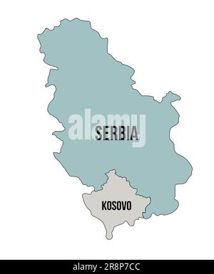 Carte simple avec frontières entre la République de Serbie et la République du Kosovo. Crise entre Belgrade et Pristina. Illustration vectorielle Illustration de Vecteur
