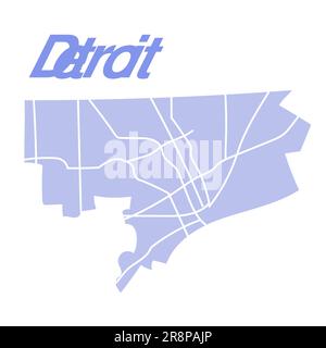 Carte de Detroit silhouette Division administrative, carte vectorielle isolée sur fond blanc. Carte frontière avec rues. Illustration haute précision. Illustration de Vecteur